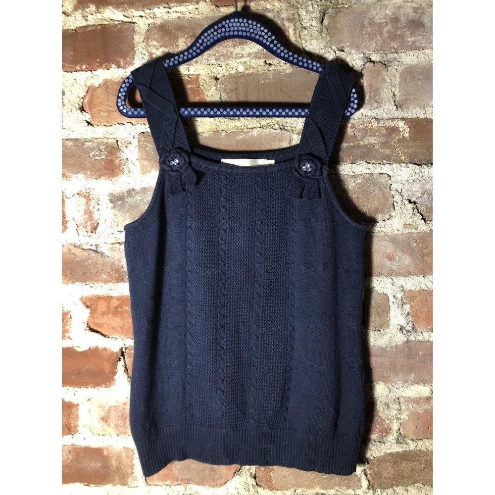 Deloras Navy Cable Knit Tank Embellished Closure 146/10Y
